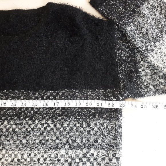 Fuzzy Knit Black Grey Gradient Striped Sweater - Picture 5 of 12